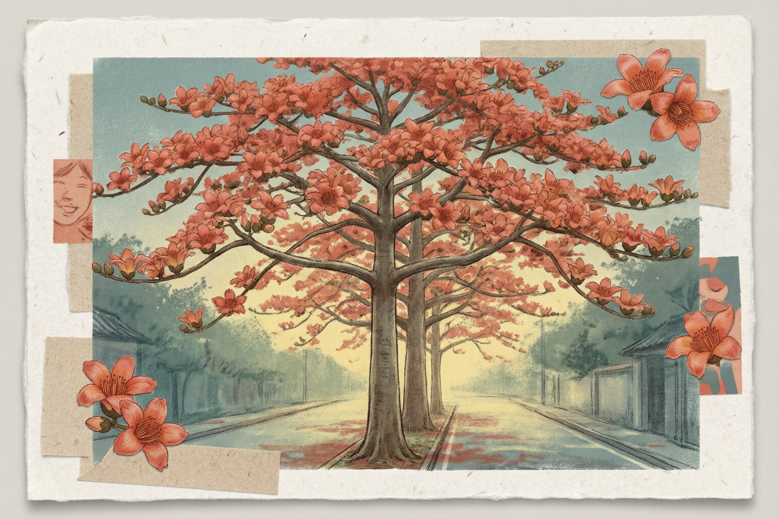 根据真实内容创作的七夕明信片正面插画